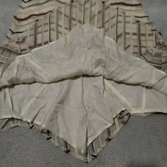 Coast Skirt Womens 12 Cream Stripe Geometric Midi Lined Zip Net Diamond Flared - Picture 10 of 15